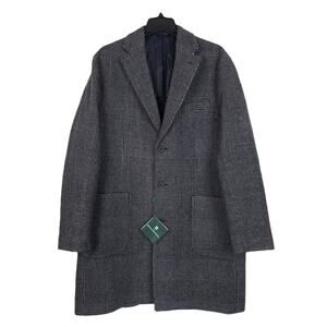 B by Brooks Brothers Mens Classic Fit Overcoat 46L Grey Plaid Wool Blend NWT